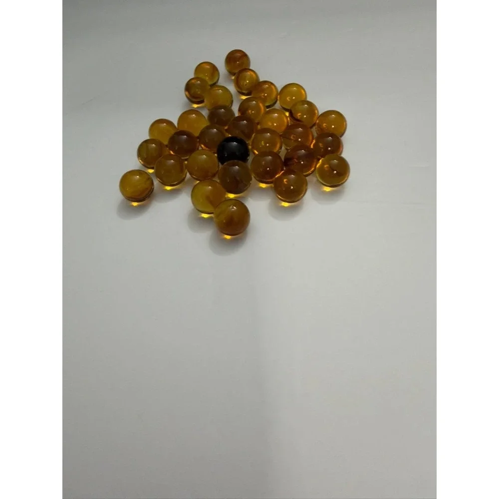 Vintage Amber Glass Marbles Lot 32pc Translucent Brown Black Swirl 0.5 Inch